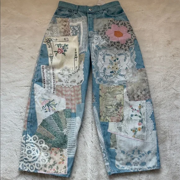 Free People We The Free Illusions Patchwork Printed Jeans 29 NWT NEW - Picture 1 of 4